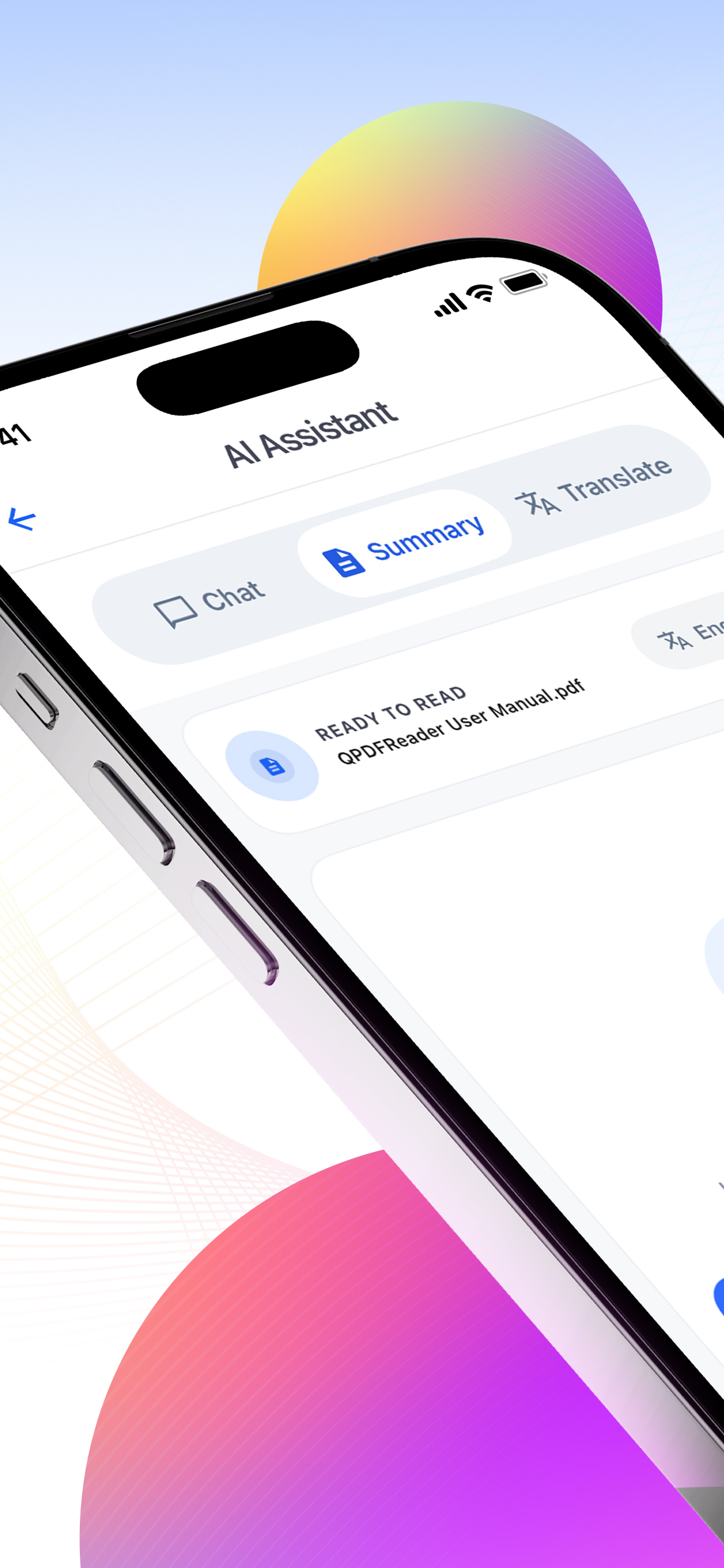 QPdfReader App Store preview showing AI assistant features
